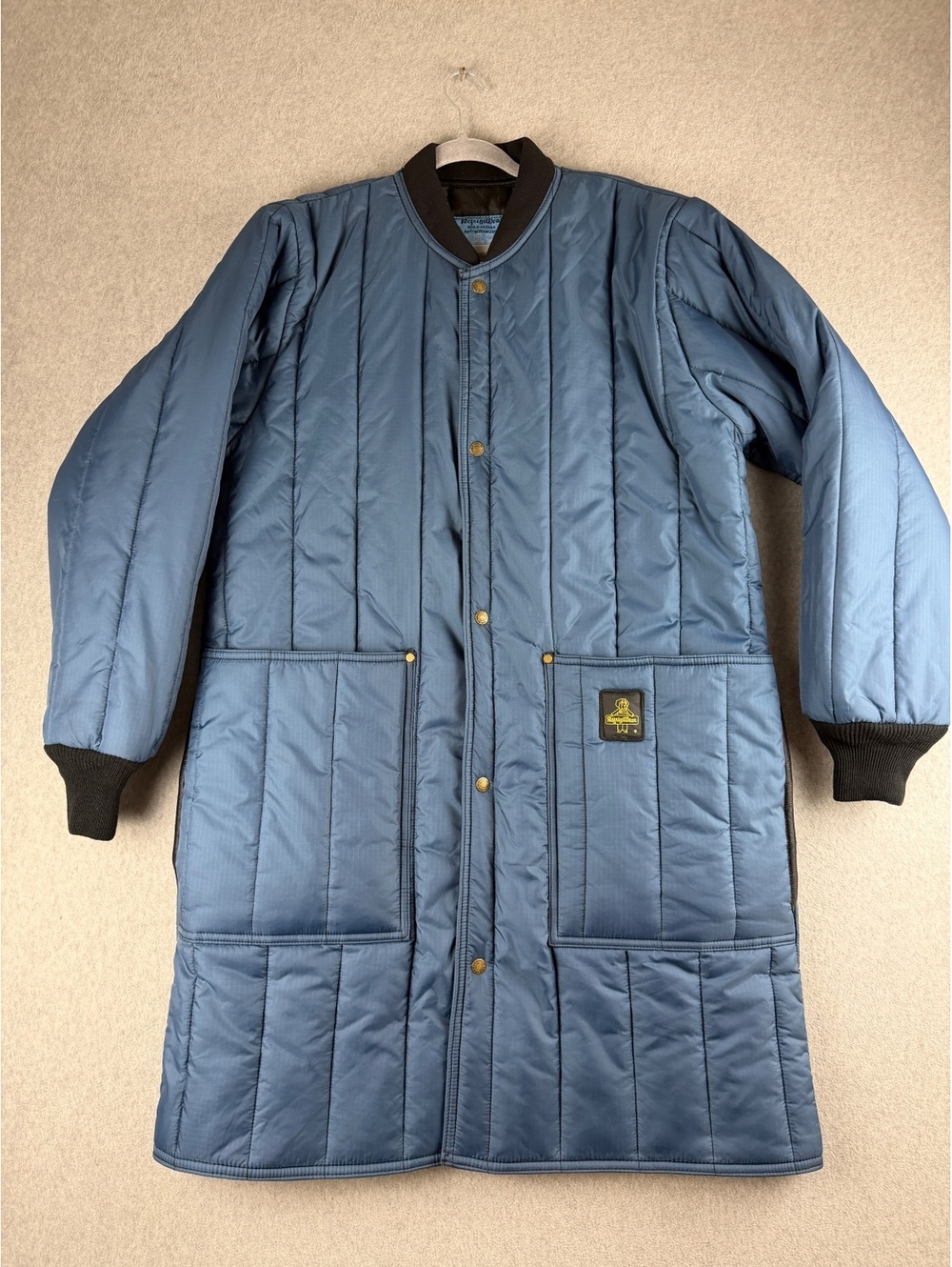 RefrigiWear Mens L Blue Long Quilted Insulated Freezer Work Coat Snap Front